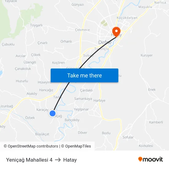 Yeniçağ Mahallesi 4 to Hatay map