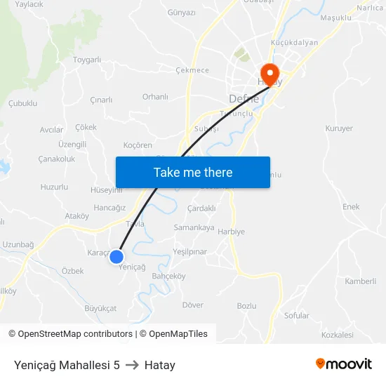 Yeniçağ Mahallesi 5 to Hatay map