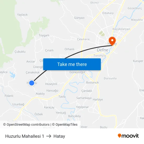Huzurlu Mahallesi 1 to Hatay map