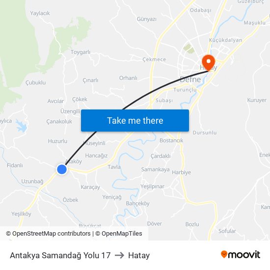 Antakya Samandağ Yolu 17 to Hatay map