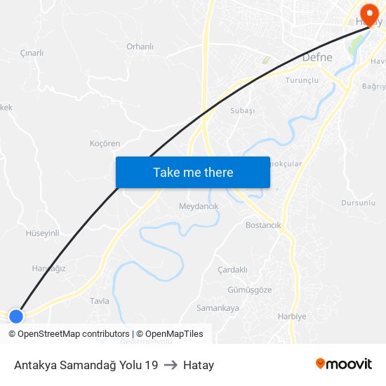 Antakya Samandağ Yolu 19 to Hatay map