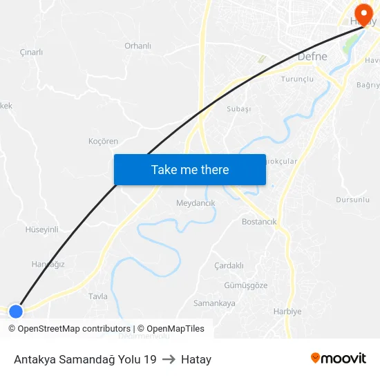 Antakya Samandağ Yolu 19 to Hatay map