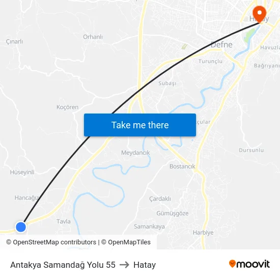 Antakya Samandağ Yolu 55 to Hatay map
