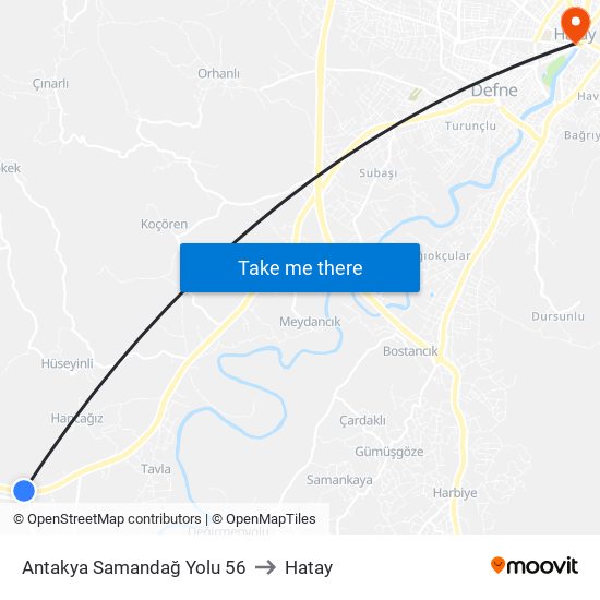 Antakya Samandağ Yolu 56 to Hatay map