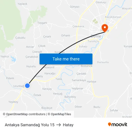 Antakya Samandağ Yolu 15 to Hatay map