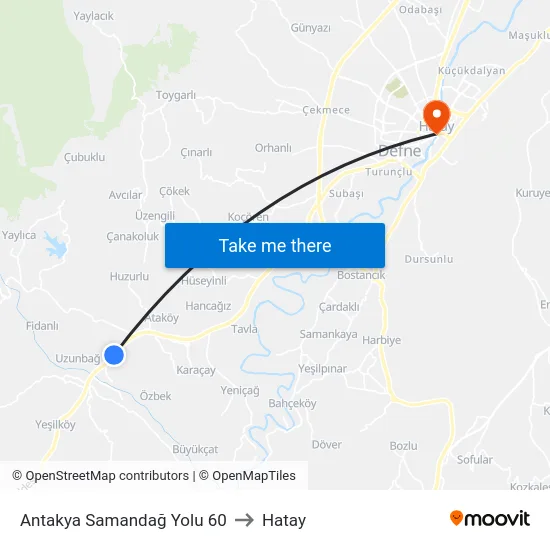 Antakya Samandağ Yolu 60 to Hatay map