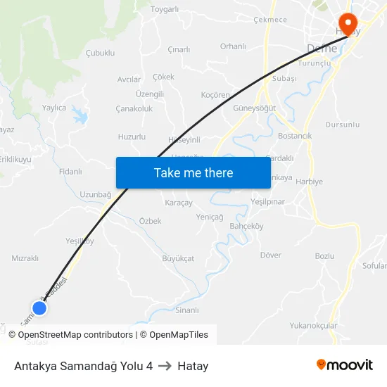 Antakya Samandağ Yolu 4 to Hatay map