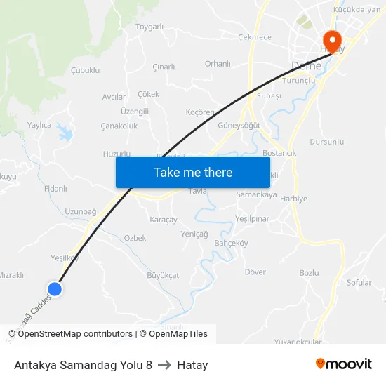 Antakya Samandağ Yolu 8 to Hatay map