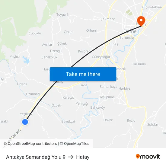 Antakya Samandağ Yolu 9 to Hatay map