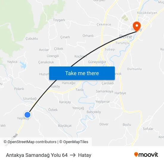 Antakya Samandağ Yolu 64 to Hatay map