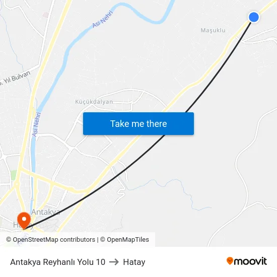 Antakya Reyhanlı Yolu 10 to Hatay map