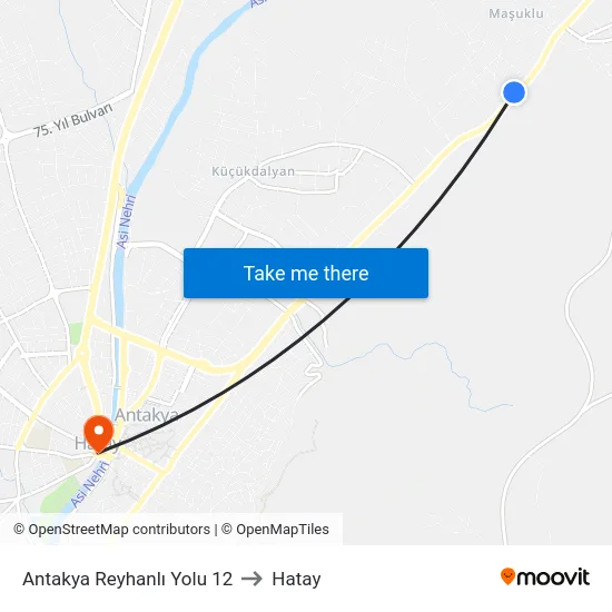 Antakya Reyhanlı Yolu 12 to Hatay map