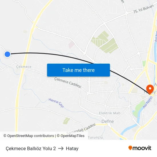 Çekmece Ballıöz Yolu 2 to Hatay map