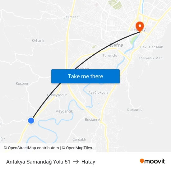 Antakya Samandağ Yolu 51 to Hatay map