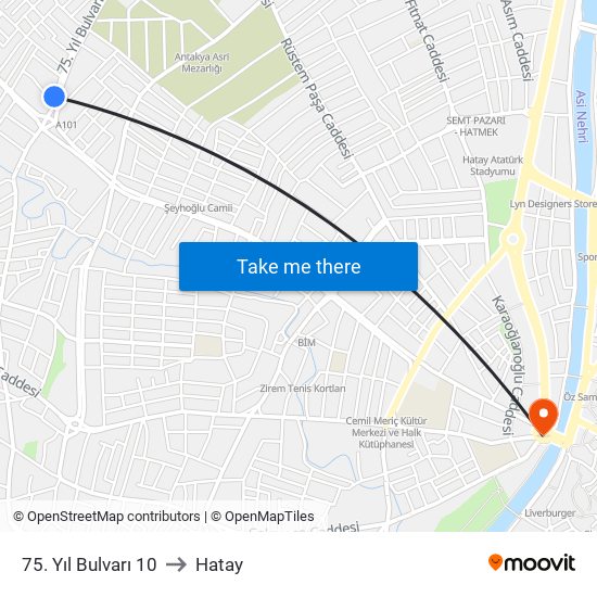 75. Yıl Bulvarı 10 to Hatay map