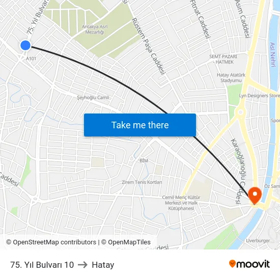 75. Yıl Bulvarı 10 to Hatay map