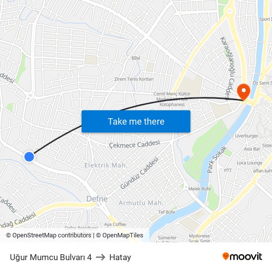 Uğur Mumcu Bulvarı 4 to Hatay map