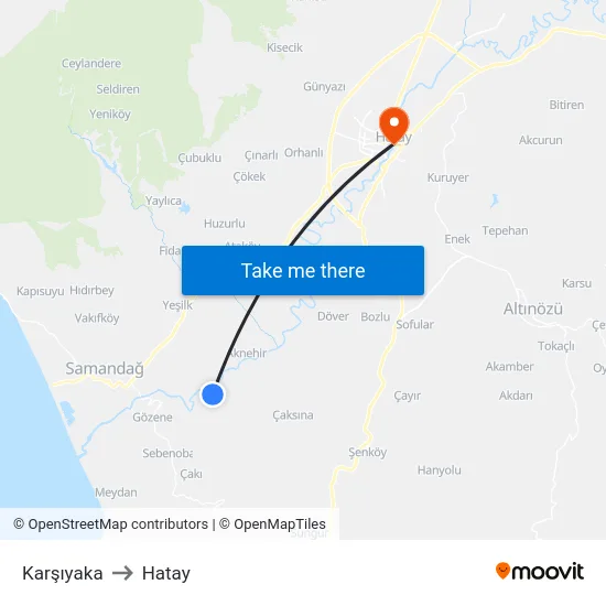 Karşıyaka to Hatay map