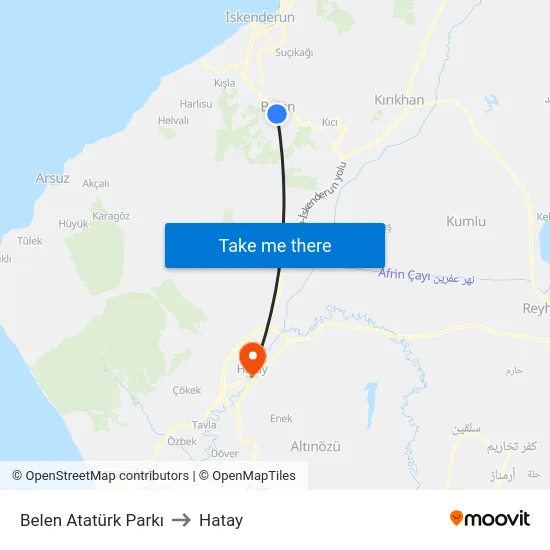 Belen Atatürk Parkı to Hatay map