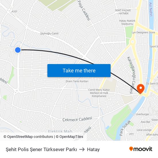 Şehit Polis Şener Türksever Parkı to Hatay map