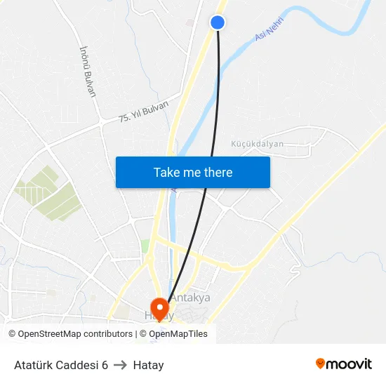 Atatürk Caddesi 6 to Hatay map