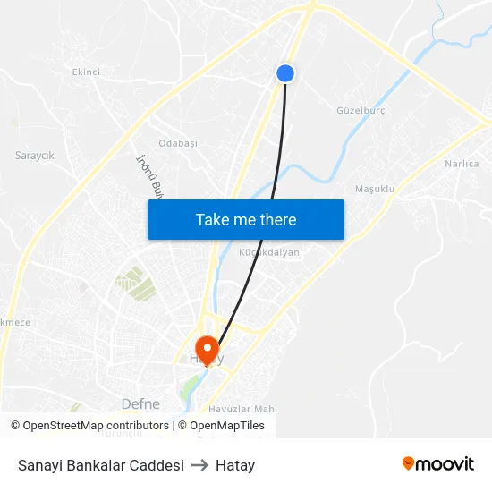 Sanayi Bankalar Caddesi to Hatay map