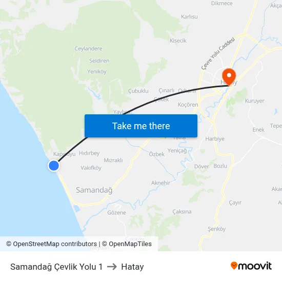 Samandağ Çevlik Yolu 1 to Hatay map