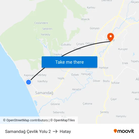 Samandağ Çevlik Yolu 2 to Hatay map
