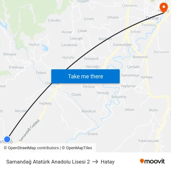 Samandağ Atatürk Anadolu Lisesi 2 to Hatay map
