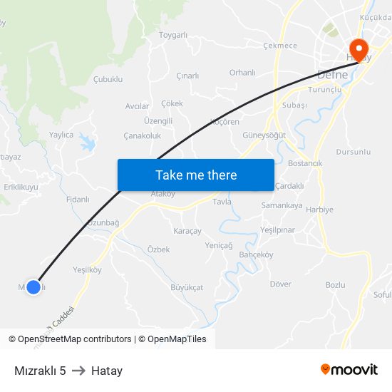 Mızraklı 5 to Hatay map