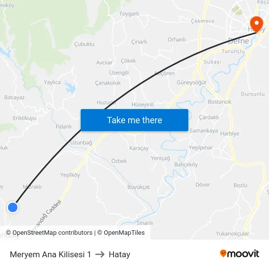 Meryem Ana Kilisesi 1 to Hatay map
