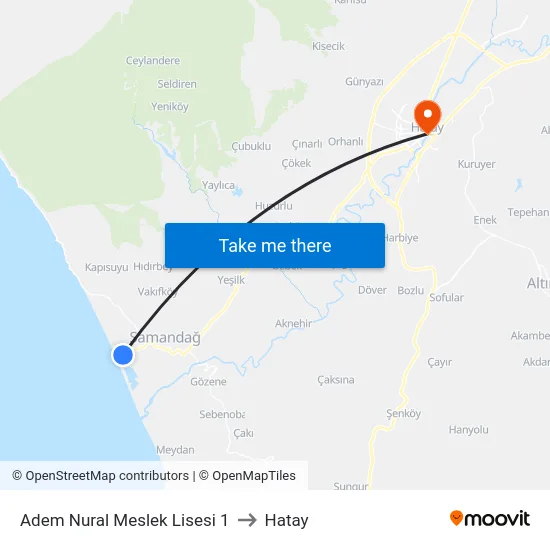 Adem Nural Meslek Lisesi 1 to Hatay map