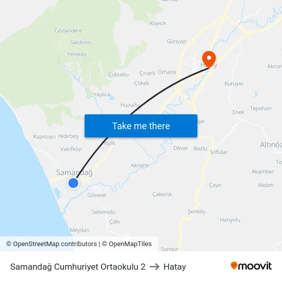 Samandağ Cumhuriyet Ortaokulu 2 to Hatay map