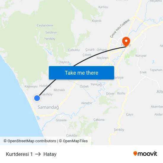 Kurtderesi 1 to Hatay map