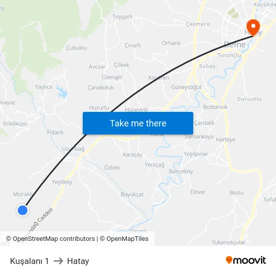 Kuşalanı 1 to Hatay map