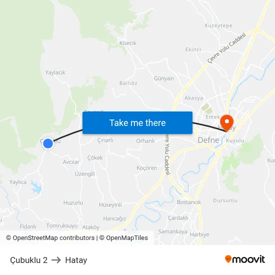 Çubuklu 2 to Hatay map