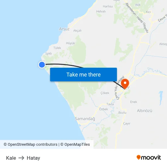 Kale to Hatay map