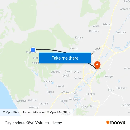 Ceylandere Köyü Yolu to Hatay map