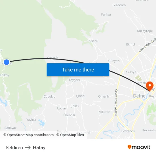 Seldiren to Hatay map