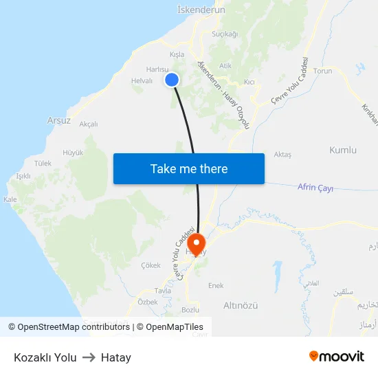 Kozaklı Yolu to Hatay map