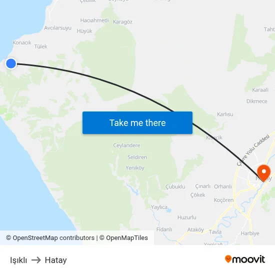 Işıklı to Hatay map