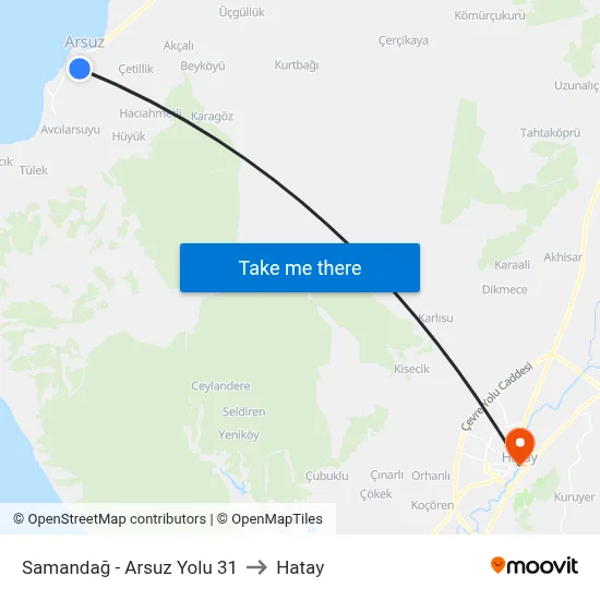 Samandağ - Arsuz Yolu 31 to Hatay map