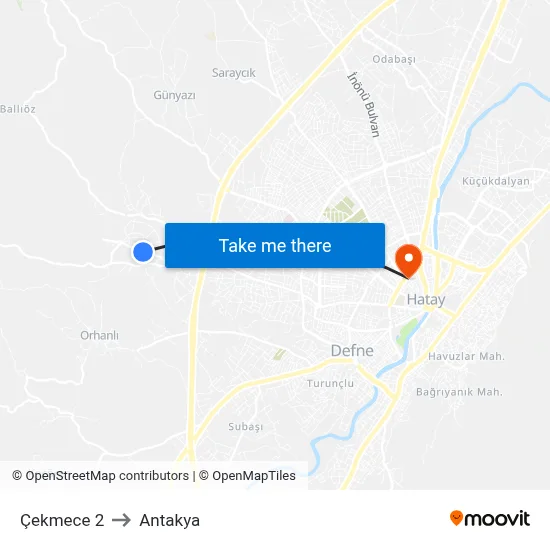 Çekmece 2 to Antakya map