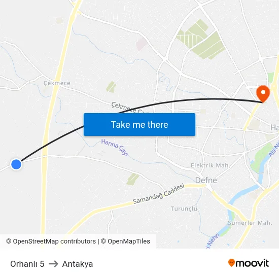 Orhanlı 5 to Antakya map