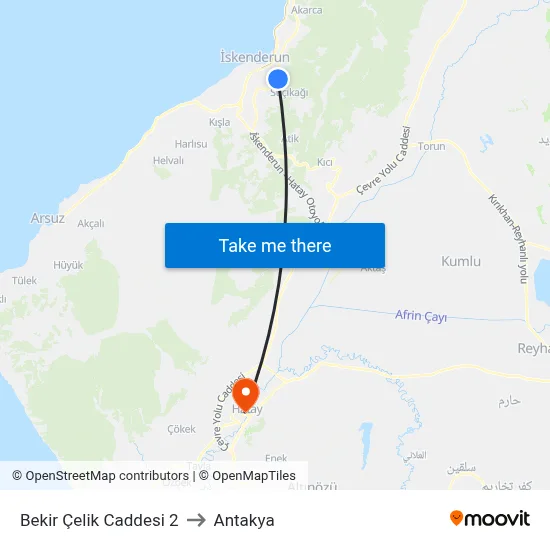 Bekir Çelik Caddesi 2 to Antakya map