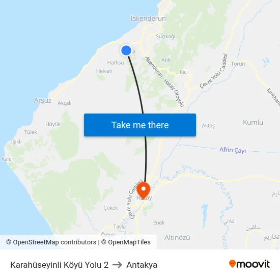 Karahüseyinli Köyü Yolu 2 to Antakya map