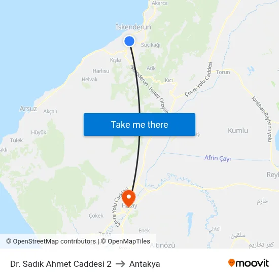 Dr. Sadık Ahmet Caddesi 2 to Antakya map