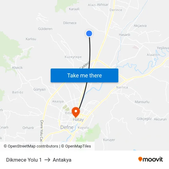 Dikmece Yolu 1 to Antakya map