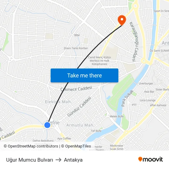 Uğur Mumcu Bulvarı to Antakya map