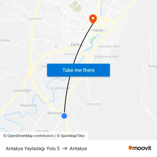 Antakya Yayladağı Yolu 5 to Antakya map